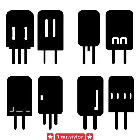 Digital Transistor Silhouette Collection  Circuit Board Components in Sleek Vector Graphicsのイラスト素材