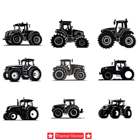 Rugged Tractor Vector Silhouettes  Farming Equipment Collection for Agricultural Designsのイラスト素材