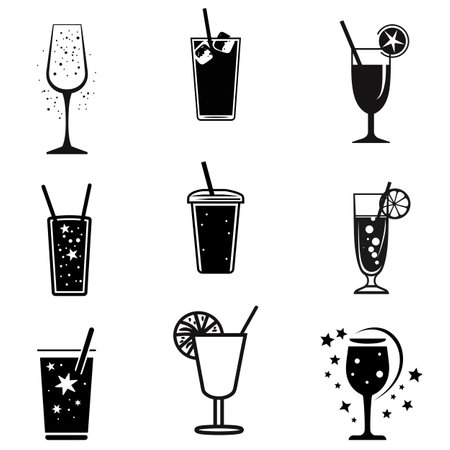 Fizzing Delights  Vector Silhouettes of Sparkling Drinks for Celebratory Graphics and Beverage Illustrationsのイラスト素材