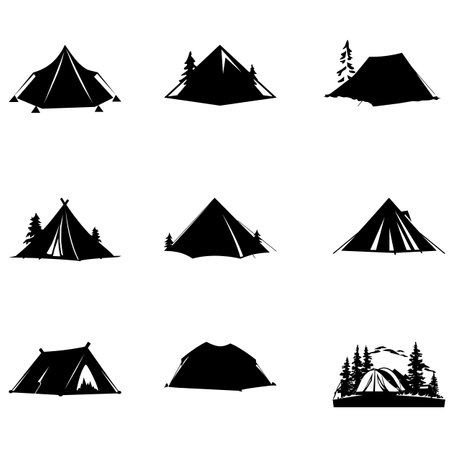 Under the Stars  Adventure Ready Tent Vector Silhouette Collectionのイラスト素材