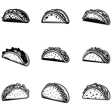 Taco Time Extravaganza  Appetizing Vector Silhouettes for Your Projectsのイラスト素材
