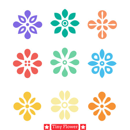 Whimsical Tiny Flower Garden  Delicate Silhouette Vector Set for Designのイラスト素材
