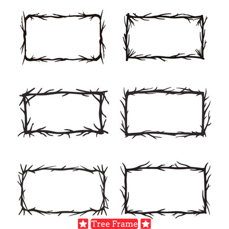 Nature s Embrace  Intricate Tree Frame Designs in Vector Silhouetteのイラスト素材
