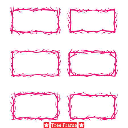 Woodland Elegance  Artistic Tree Frame Vector Set for Designsのイラスト素材