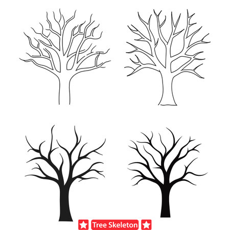 Enigmatic Tree Skeletons  Ethereal Vector Silhouettes for Designersのイラスト素材