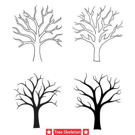 Essence of Tranquility  Serene Tree Skeleton Vector Collectionのイラスト素材