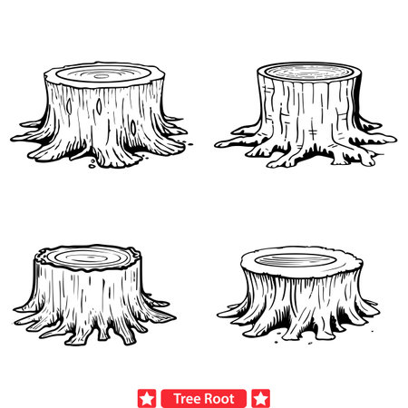 Sculpted by Nature  Dynamic Tree Root Silhouettes for Creative Endeavorsのイラスト素材