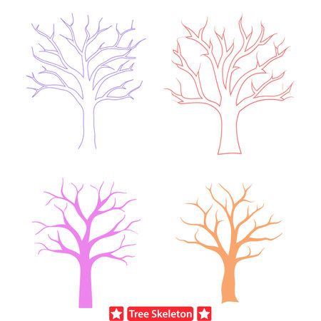 Ethereal Grove  Enigmatic Tree Skeleton Vector Setのイラスト素材