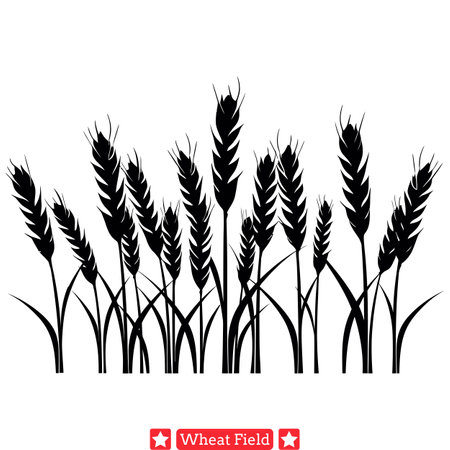Rustic Reverie  Nostalgic Wheat Field Vector Set for Timeless Artistryのイラスト素材