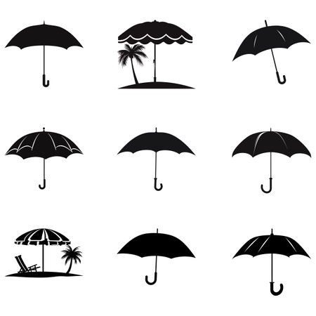 Rainy Season Must Haves  Trendy Umbrella Vector Silhouettes Bundleのイラスト素材