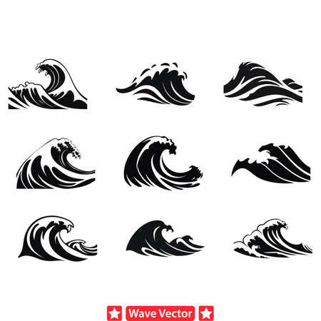 Wave Whispers  Subtle Vector Silhouettes for Delicate Designsのイラスト素材