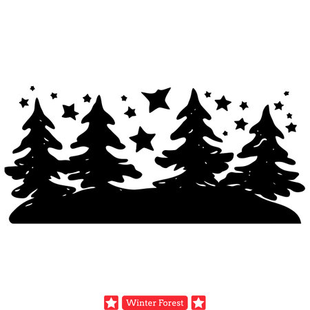 Snow laden Serenity  Elegant Vector Silhouette Set for Seasonal Inspirationsのイラスト素材