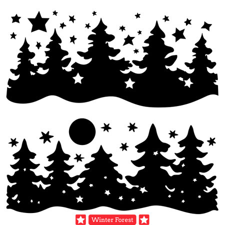 Silvery Silence  Elegant Winter Forest Vector Silhouettes for Artistic Endeavorsのイラスト素材