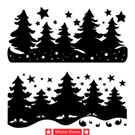 Glimmers of Frost  Magical Winter Forest Vector Silhouettes for Artisansのイラスト素材