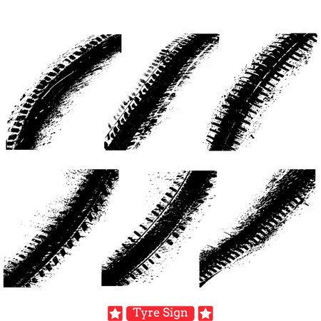 Tire Track Silhouette Bundle  Motorcycle Trail Symbols Packのイラスト素材