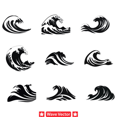 Sculpted Surges  Intricate Wave Silhouettes for Graphic Designersのイラスト素材