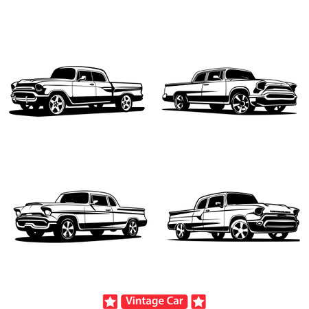 Old School Auto Vector Pack  Timeless Vintage Car Silhouettes for Creative Designers and Enthusiastsのイラスト素材