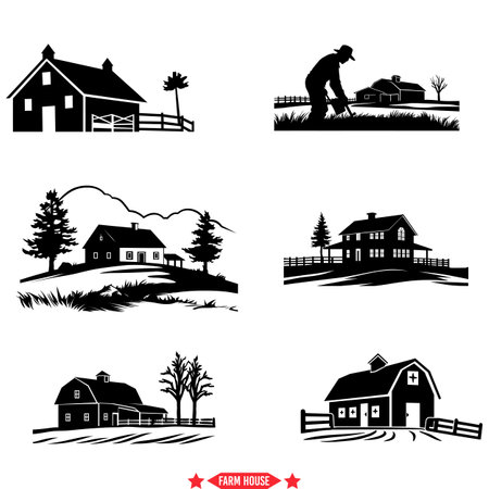 Down on the Farm  Silhouette Collection Evoking Rural Lifeのイラスト素材