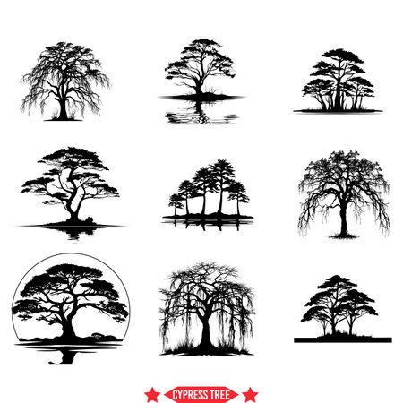 Enchanting Cypress Tree Silhouette Pack Nature Inspired Vector Graphicsのイラスト素材