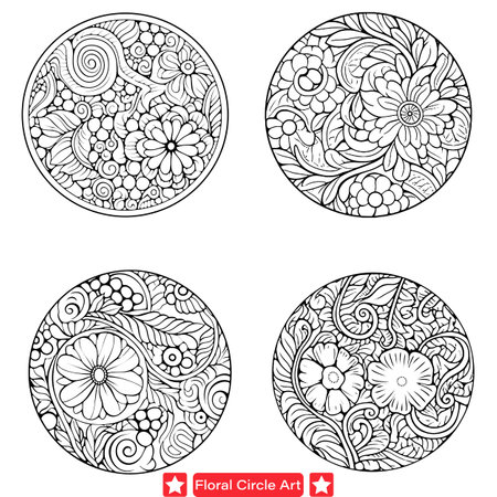 Radiant Floral Circle Illustrations  Vibrant Blooms Adorning Geometric Silhouette Designsのイラスト素材