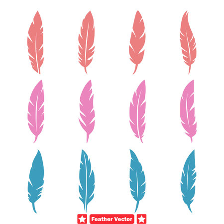 Winged Wonders Unveiled  Feather Vector Silhouettes for Creative Endeavorsのイラスト素材