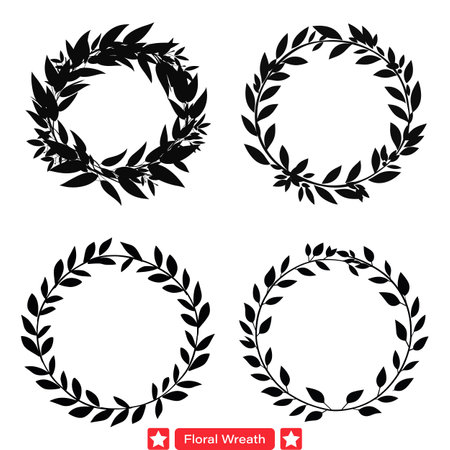 Charming Floral Circle Silhouette Set  Artistic Elements for Greeting Cards, Logos, and Moreのイラスト素材