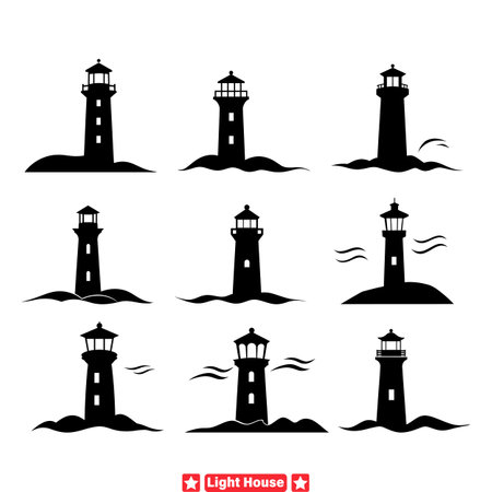 Beacon of Hope Collection  Inspire Your Designs with these Elegant Lighthouse Silhouettesのイラスト素材