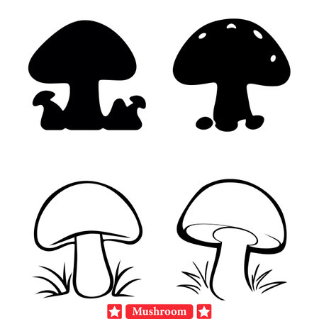 Enchanted Forest Fungi  Delicate Silhouettes to Enhance Your Designsのイラスト素材