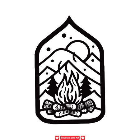 Alpine Awe  Sleek Line Art Silhouette Vector Ideal for Nature themed Illustrationsのイラスト素材