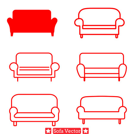 Retro Sofa Clipart Bundle   Vintage Inspired Furniture Silhouettes for Nostalgic Interior Stylingのイラスト素材