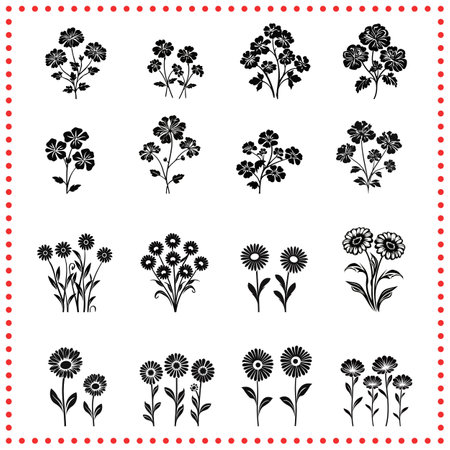 Artistic Floral Silhouettes  Enhance Your Graphic Design with These Beautiful and Creative Floral Shapesのイラスト素材
