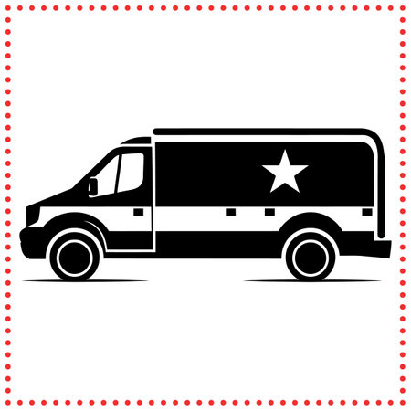 Emergency Ambulance Silhouette, Lifesaving Medical Transport Vehicle for Healthcare Emergenciesのイラスト素材