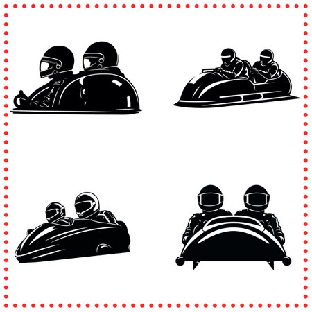 Lively School Bobsledding Silhouette, Winter Sports Action Scene, Children's Athletics Team Graphicのイラスト素材