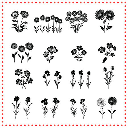 Chic Floral Silhouette Elements  Stylish and Elegant Floral Silhouettes for Graphic Design Professionalsのイラスト素材