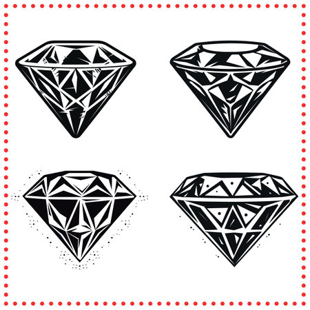 Luxury Diamond Icons  Intricately Crafted Silhouette Collection for Elegant Packaging, Brand Identity, and Artistic Printsのイラスト素材