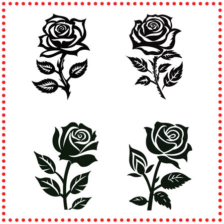 Intricate Line Drawing  Detailed Black and White Rose Silhouetteのイラスト素材