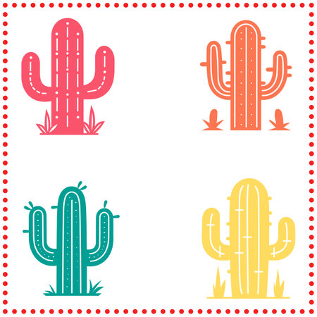 Wildflower Wonder  Intriguing Colorful Cactus Silhouettes Embodying Desert Wildflowers in Bloomのイラスト素材