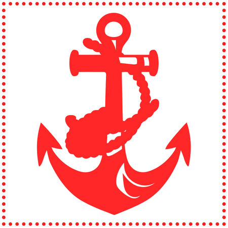 Red Nautical Anchor Vector with Rope Design and Decorative Dot Borderのイラスト素材