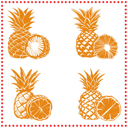 Bold Pineapple and Citrus Silhouette Vector for Vibrant Summer Designsのイラスト素材