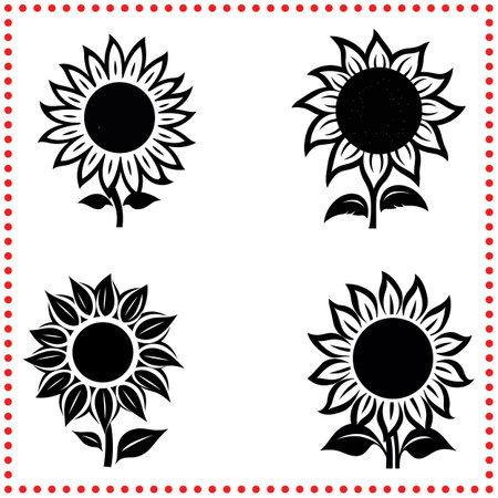 Intricate Sunflower Silhouette Vector for Nature Themed Creationsのイラスト素材