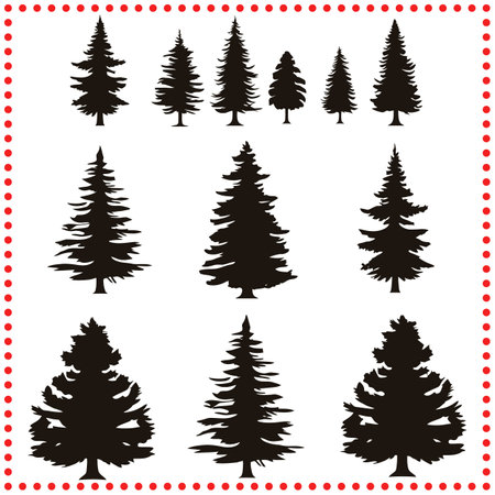 Rustic Pine Tree Silhouette Vector Set for Outdoor and Wilderness Graphicsのイラスト素材