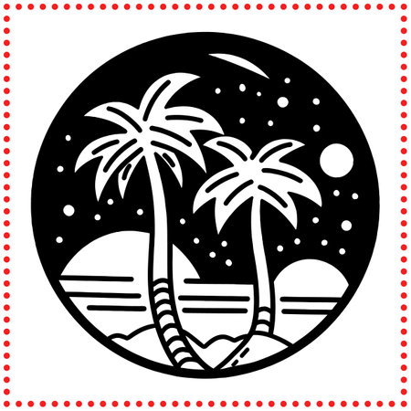 Moonlit Night at the Beach Silhouette Vector for Tranquil Designsのイラスト素材