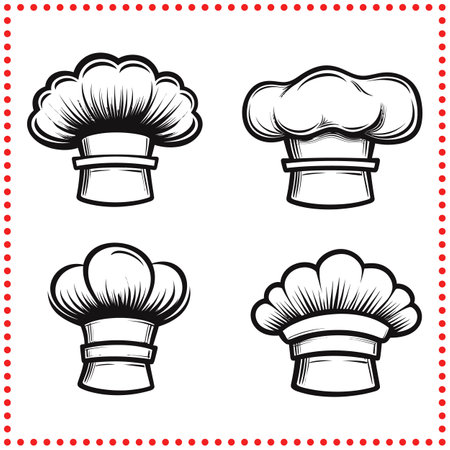 Stylized Chef Hat Silhouettes   Vector Art for Classic Culinary Brandingのイラスト素材