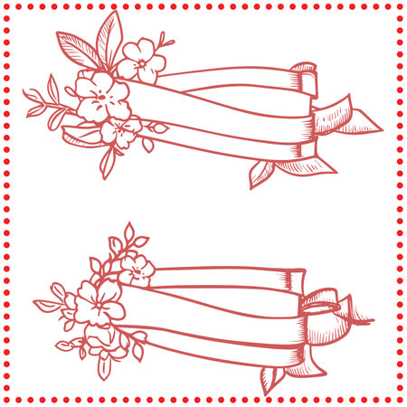 Elegant Floral Banner Silhouette Vector   Classic Ribbon Design for Greeting Cardsのイラスト素材