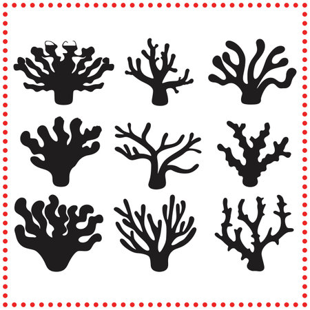 Vector Silhouettes of Diverse Coral Shapes   Classic Marine Life Design Elementsのイラスト素材