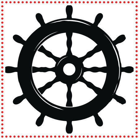 Stylized Ship's Wheel Vector Silhouette   Classic Maritime Steering Designのイラスト素材