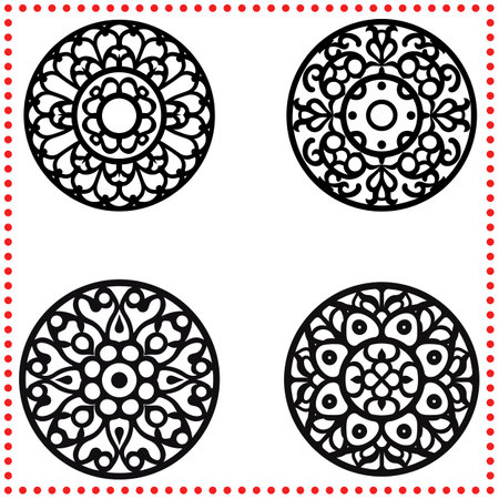 Circular mandala art, great for enhancing spiritual retreat environments and serene spaces.のイラスト素材