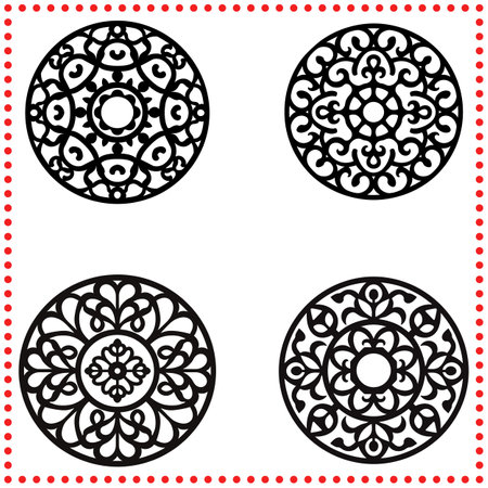 Intricate mandala designs, ideal for use in meditation apps and wellness focused creative projects.のイラスト素材