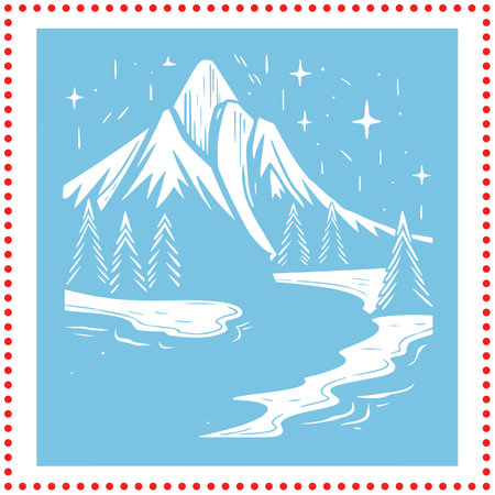 Cozy mountain valley sketch, perfect for travel agency branding and adventure tourism graphics.のイラスト素材