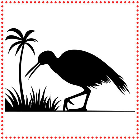 Elegant Bird and Palm Tree Silhouette Vector  Ideal for Wildlife Illustrations, Tropical Branding, and Natural Designsのイラスト素材